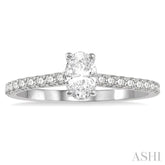1/2 ctw Round Cut Diamond Engagement Ring With 1/4 ct Oval Cut Center Stone in 14K White Gold